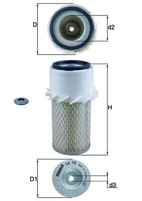 MAHLE ORIGINAL LX 13 Air filter 184,3mm, 106,0, 83mm, Filter Insert