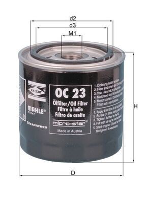 72014777 MAHLE ORIGINAL OC 23 OF AC Filter für Öl mit einem Rücklaufsperrventil, Anschraubfilter