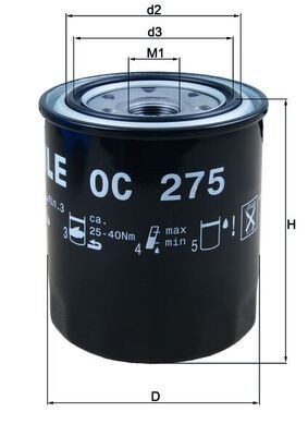 OC275 Oil filter OC275 MAHLE ORIGINAL M24x1,5, M24x1,5-6H, with one anti-return valve, Spin-on Filter