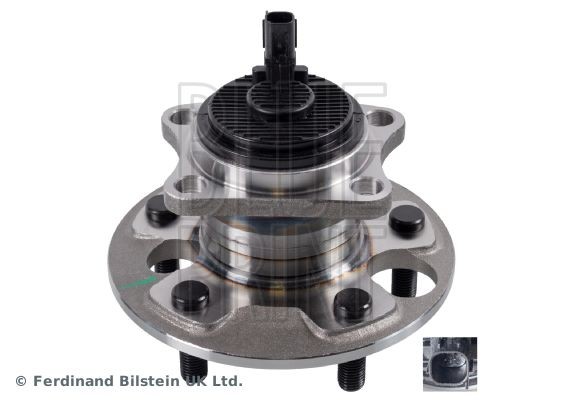 Wheel bearings BLUE PRINT Rear Axle Left, Rear Axle Right, without stop function, with ABS-sensor, Wheel Bearing integrated into wheel hub, with integrated magnetic sensor ring, with wheel hub, 74 mm, Angular Ball Bearing - ADT383112