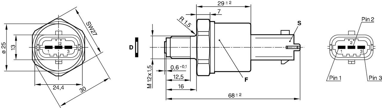 0 281 002 398 BOSCH DS-RDS2 Kraftstoffdrucksensor Hochdruckseite