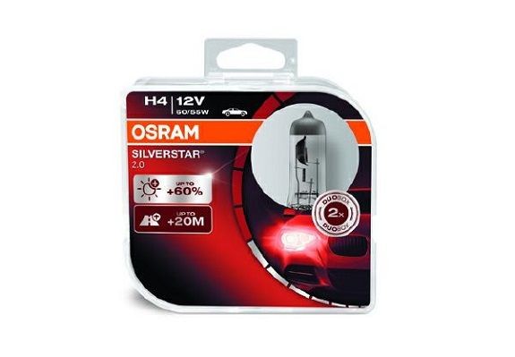OSRAM SILVERSTAR 2.0 64193SV2-HCB Bulb, spotlight H4 12V 60/55W P43t, 3200K, Halogen