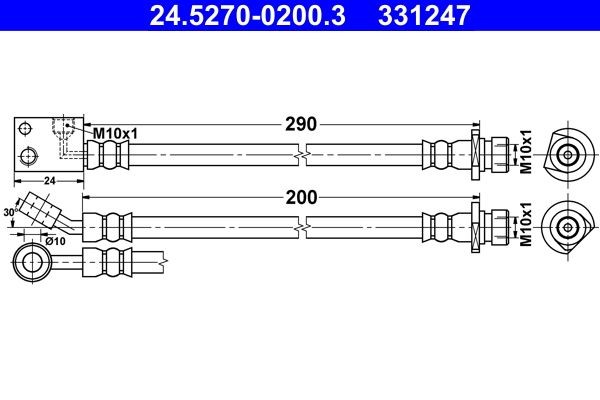 24.5270-0200.3 ATE Brake flexi hose HONDA 200, 290 mm, M10x1