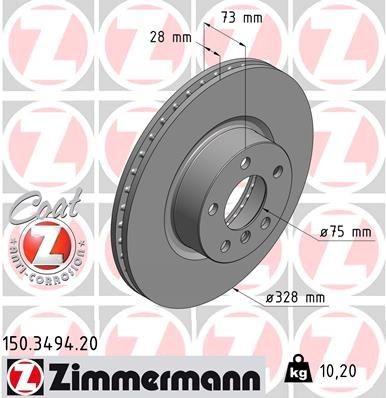 ZIMMERMANN COAT Z 328x28mm, 6/5, 5x120, internally vented, coated, High-carbon Ø: 328mm, Rim: 5-Hole, Brake Disc Thickness: 28mm Brake rotor 150.3494.20 buy