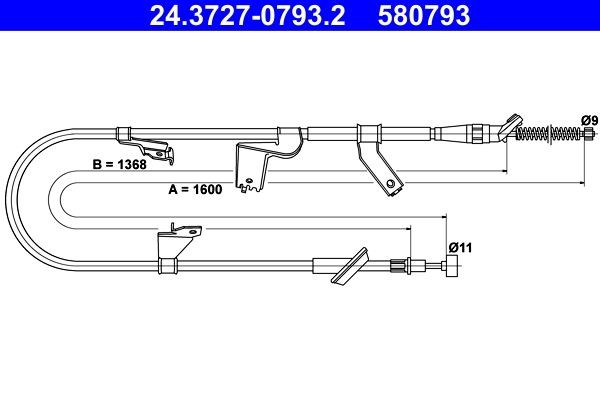 Opel AGILA Hand brake cable ATE 24.3727-0793.2 cheap