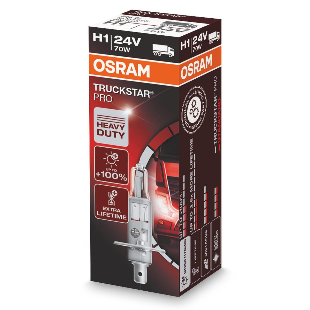 H1 OSRAM TRUCKSTAR PRO H1 24V 70W P14.5s, 3900K, Halogen Main beam bulb 64155TSP buy