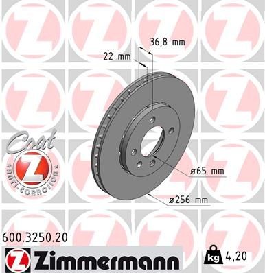 ZIMMERMANN COAT Z 256x22mm, 5/4, 4x100, Externally Vented, Coated, High-carbon Ø: 256mm, Rim: 4-Hole, Brake Disc Thickness: 22mm Brake rotor 600.3250.20 buy