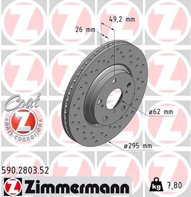 ZIMMERMANN SPORT COAT Z 590.2803.52 Brake disc 295x26mm, 8/5, 5x114, Externally Vented, Perforated, Coated, High-carbon