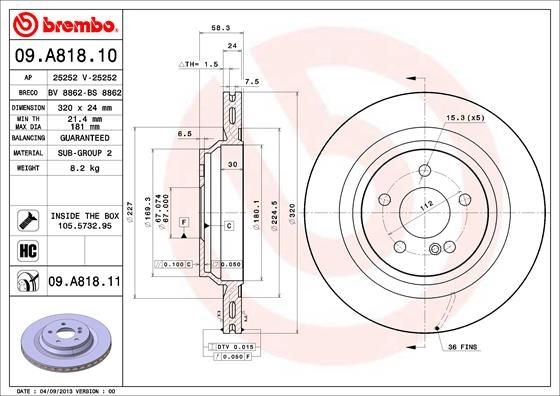OEM-quality BREMBO 09.A818.11 Brake rotor
