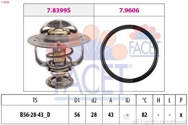 FACET Made in Italy - OE Equivalent 7.8848 Engine thermostat Opening Temperature: 82°C, 56mm, with seal