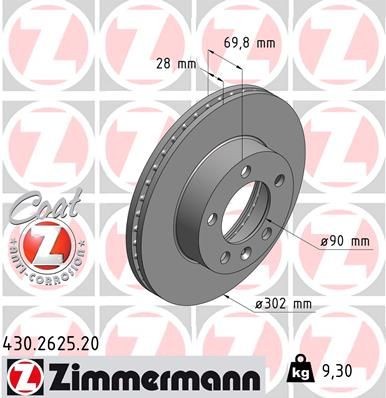 Original ZIMMERMANN Brake rotors 430.2625.20 for NISSAN NV400