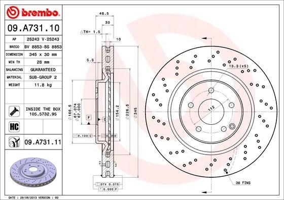 BREMBO COATED DISC LINE 09.A731.11 Brake disc A 203 421 0912