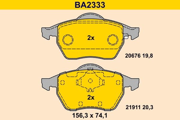 Barum BA2333 Brake pad set not prepared for wear indicator, excl. wear warning contact