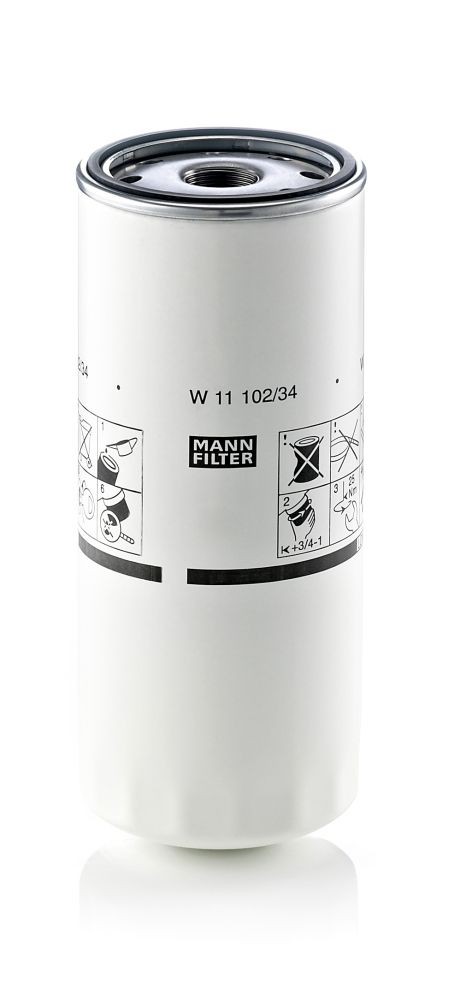 W11102/34 Oil filter W 11 102/34 MANN-FILTER 1 1/8-16 UN-2B, Spin-on Filter