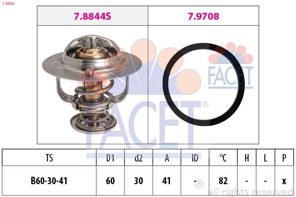FACET 7.8844 Engine thermostat Opening Temperature: 82°C, 60mm, Made in Italy - OE Equivalent, with seal
