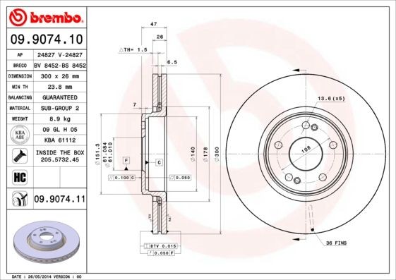 BREMBO COATED DISC LINE 09.9074.11 Brake disc 7701206614