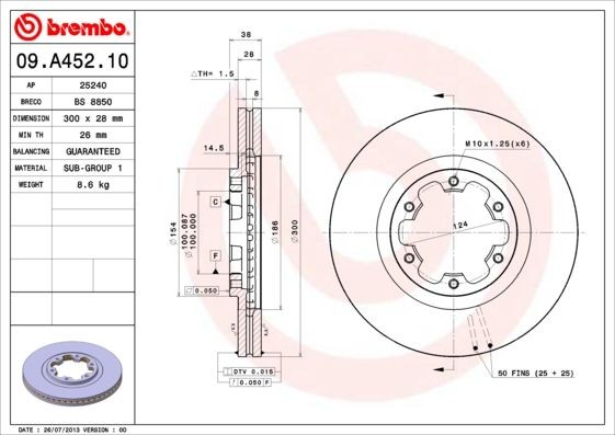 BREMBO 09.A452.10 Brake disc 40206 VE800