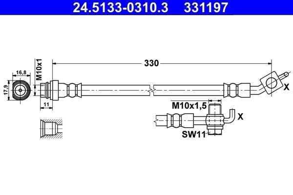 24.5133-0310.3 ATE Brake flexi hose VOLVO 330 mm, M10x1