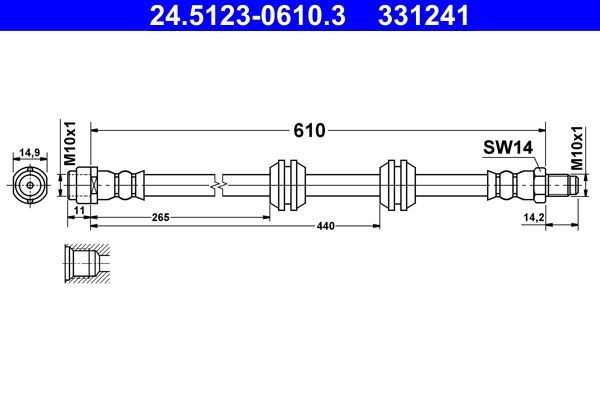 331241 ATE 610 mm, M10x1 Length: 610mm, Internal Thread: M10x1mm, External Thread: M10x1mm Brake line 24.5123-0610.3 buy
