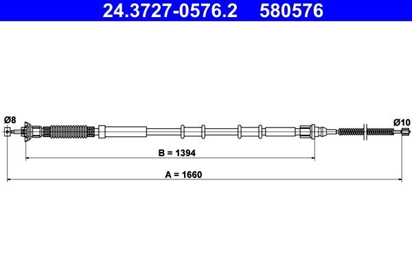 ATE Hand brake cable 24.3727-0576.2 Fiat PUNTO 2015