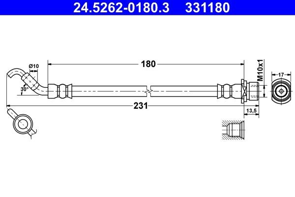 331180 ATE 180 mm, M10x1 Length: 180mm, Internal Thread: M10x1mm Brake line 24.5262-0180.3 buy