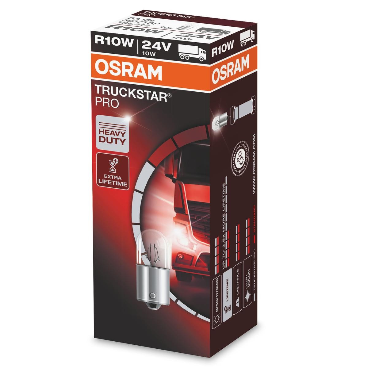 R10W OSRAM TRUCKSTAR PRO 24V 10W, R10W, BA15s Bulb, licence plate light 5637TSP buy