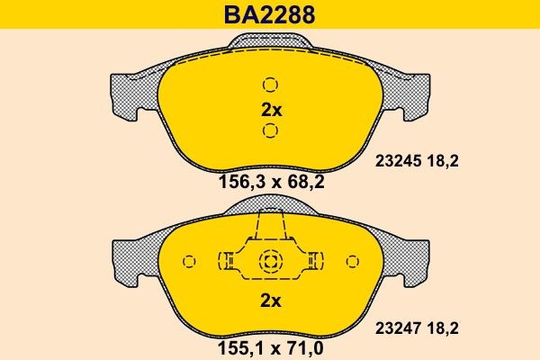 Barum BA2288 Brake pad set not prepared for wear indicator, excl. wear warning contact