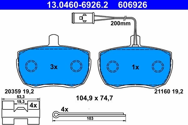 ATE Brake pad kit 13.0460-6926.2 for LAND ROVER RANGE ROVER, DISCOVERY