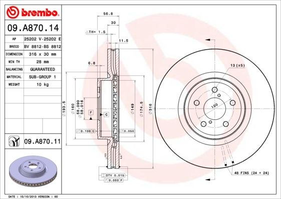 Subaru Brake disc BREMBO 09.A870.11 at a good price