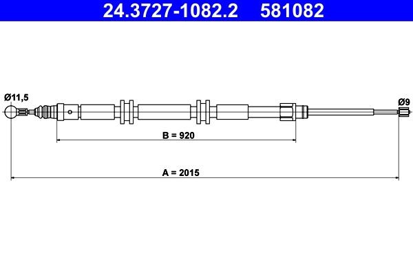 ATE 24.3727-1082.2 Brake cable Renault Kangoo KW