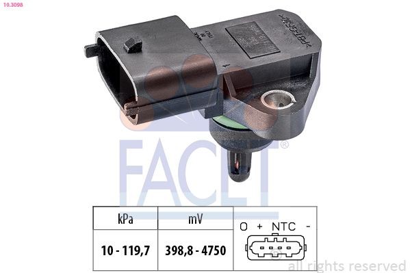 FACET 10.3098 Air Pressure Sensor, height adaptation Pressure from 10 kPa, Pressure to 120 kPa, Made in Italy - OE Equivalent