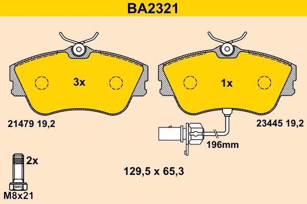 Disc brake pads Barum incl. wear warning contact, with brake caliper screws - BA2321