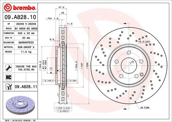 BREMBO COATED DISC LINE 09.A828.11 Brake disc 220 421 18 12