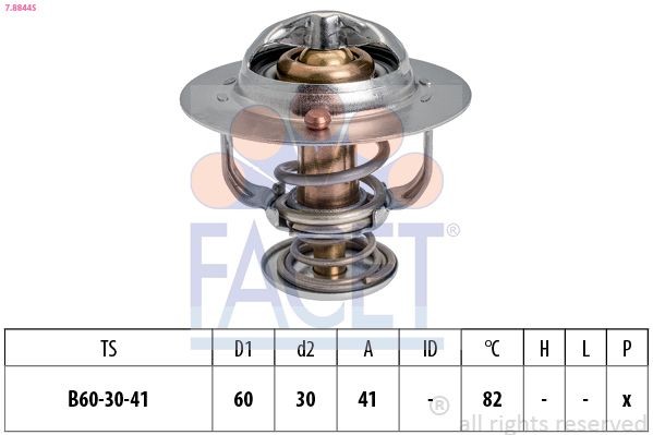 EPS 1.880.844S FACET Opening Temperature: 82°C, 60mm, Made in Italy - OE Equivalent, without gasket/seal D1: 60mm Thermostat, coolant 7.8844S buy