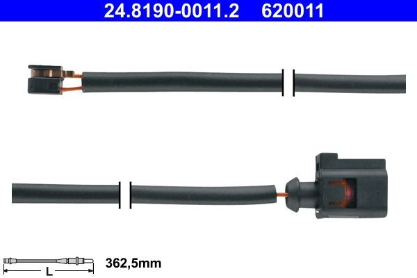 620011 ATE Length: 362,5mm Warning contact, brake pad wear 24.8190-0011.2 buy