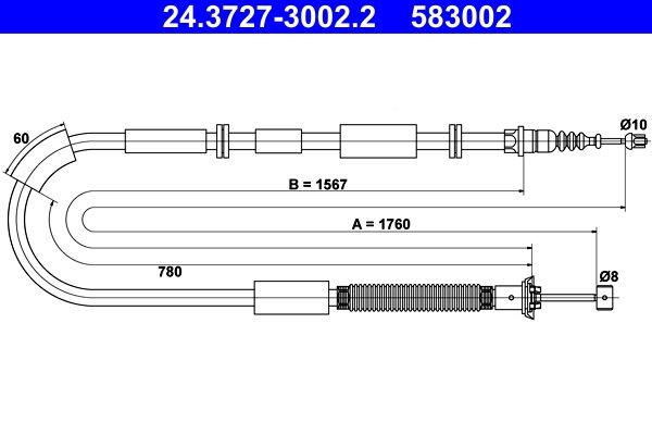 583002 ATE 24372730022 Parking brake cable LANCIA Delta III (844) 1.6 D Multijet 120 hp Diesel 2014 price