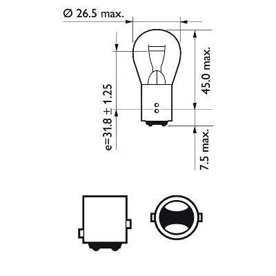 PHILIPS PR21/5W Bulb, brake / tail light PR21/5W, Ball-shaped lamp, 12V 21/5W, red