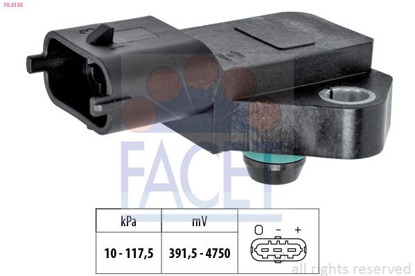 FACET 10.3135 Air Pressure Sensor, height adaptation Pressure from 10 kPa, Pressure to 118 kPa, Made in Italy - OE Equivalent