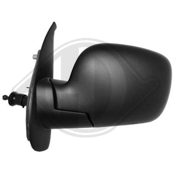 DIEDERICHS 4414625 Wing mirror Left, black, Grained, Convex, for manual mirror adjustment, for large mirror housing, Complete Mirror, Control: cable pull