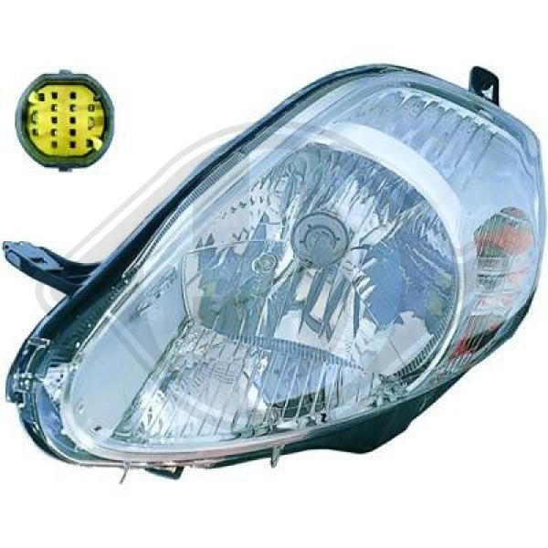 DIEDERICHS Priority Parts 3456081 Headlight Left, PY21W, W5W, H4, Halogen, transparent, Crystal clear, with indicator, with outline marker light, with high beam, with low beam, for right-hand traffic, with bulb, with motor for headlamp levelling