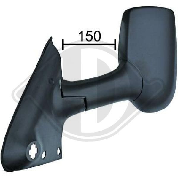 DIEDERICHS 1454027 Wing mirror Left, black, Grained, Long mirror arm, Convex, for manual mirror adjustment