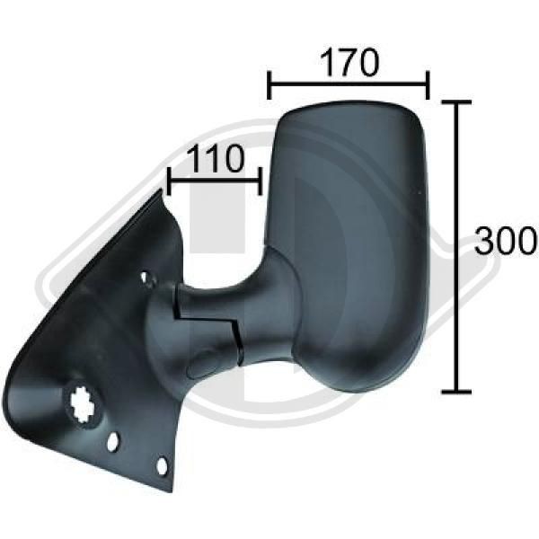 DIEDERICHS 1454024 Wing mirror Right, black, Grained, Convex, Short mirror arm, for manual mirror adjustment, Complete Mirror, with wide angle mirror