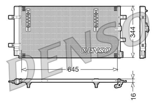 DENSO DCN32060 Air conditioning condenser with dryer, 645x344x16, R 134a, 645mm