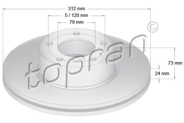 TOPRAN 501 712 Brake disc Front Axle, 312x24mm, 5x120, Vented, Coated