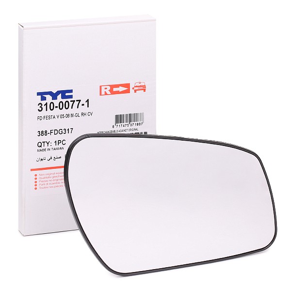 TYC Miroir De Rétroviseur FORD 310-0077-1 1255897,3S7117K740AA Glace Retroviseur,Verre De Rétroviseur,Verre de rétroviseur, rétroviseur extérieur