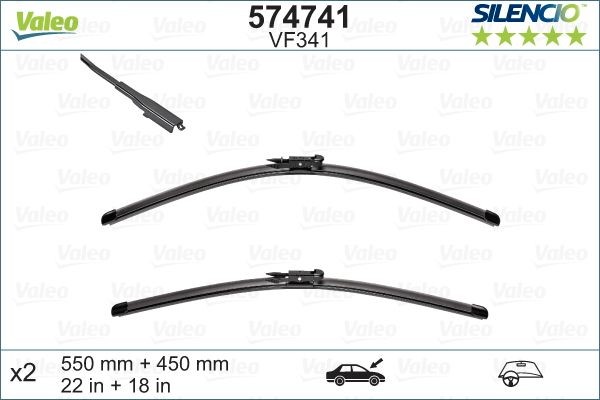 574741 Window wiper VF341 VALEO 550, 450 mm Front, Beam, with spoiler, for left-hand drive vehicles, Top Lock