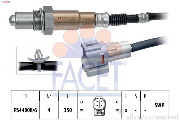 EPS 1.998.091 FACET with fastening material, Made in Italy - OE Equivalent, Heated, Planar probe, Thread pre-greased, 4 Cable Length: 350mm Oxygen sensor 10.8091 buy