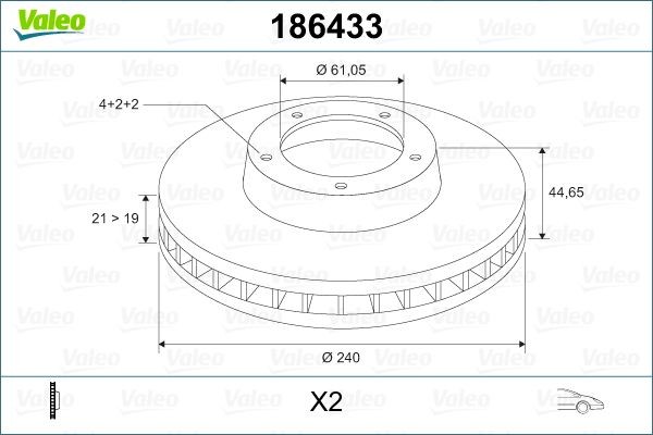 VALEO 186433 Brake disc Front Axle, 240x21mm, 4, Vented