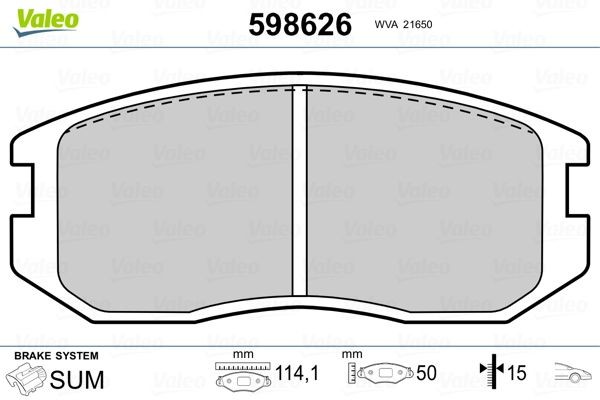598626 VALEO Brake pad set DAIHATSU Front Axle, excl. wear warning contact, without anti-squeak plate