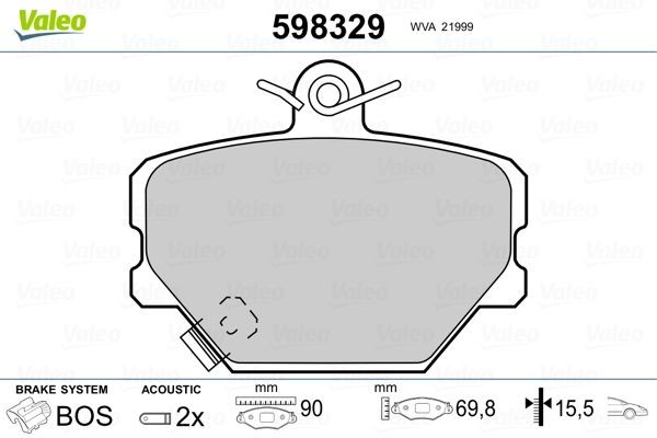 598329 VALEO Brake pad set SMART Front Axle, incl. wear warning contact, without anti-squeak plate